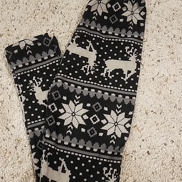 Agnes and Dora Leggings Girl's Size Small Medium 7 10 Black Gray Reindeer - Picture 1 of 5